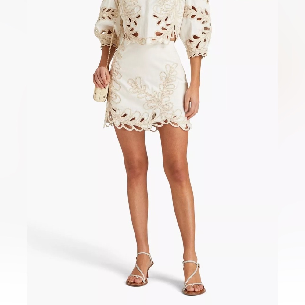 RRP€180 MAJE Janetty Skirt EU40 US8 UK12 L Lined Ivory Embroidered Cut Out